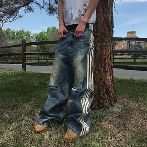 Balenciaga Indigo Blue Relaxed Jeans with White Side Stripes